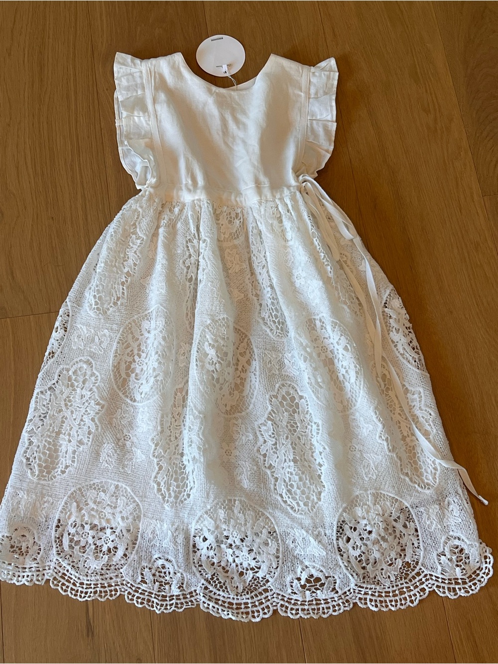 Chasing Fireflies Bow Dreams White Lace Dress Flower Girl Communion 8 NWT